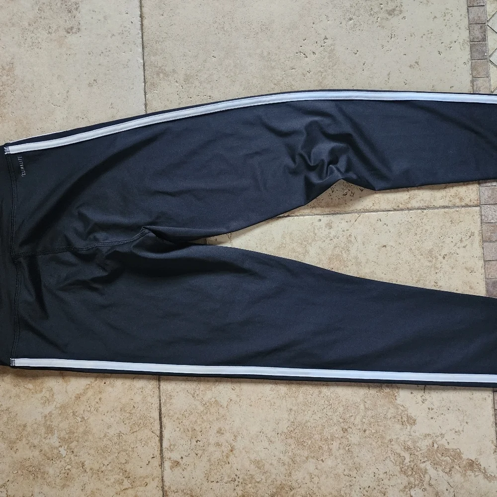 Adidas Kids Black Leggings with White Stripes - Picture 3 of 3